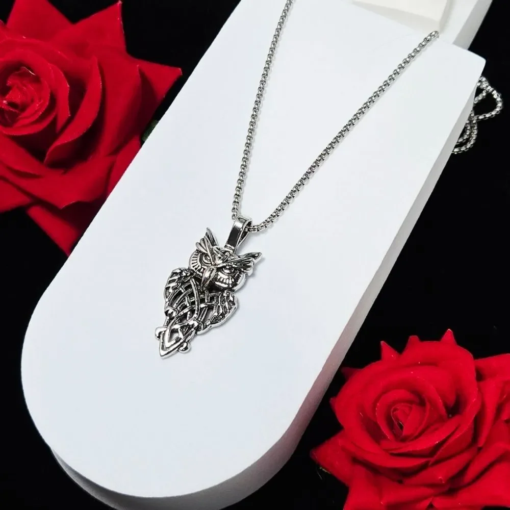Viking Celtic Knot Owl Necklace – Stainless Steel Nordic Symbol Pendant Gothic